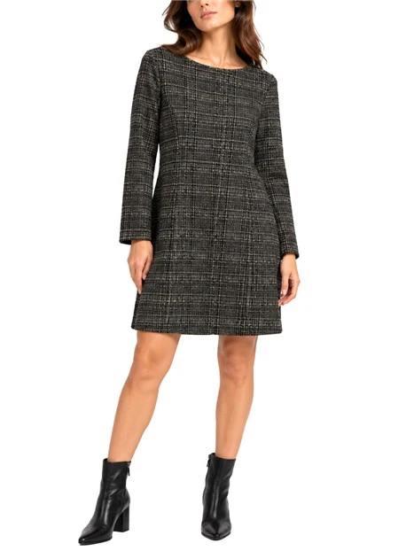 VESTITO CORTO CON TESSUTO MISTO MATERICO DONNA NERO