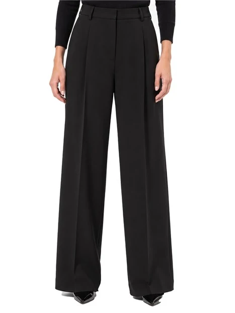 PANTALONI PALAZZO CON PIEGA STIRATA E TASCHE A FILETTO DONNA NERO