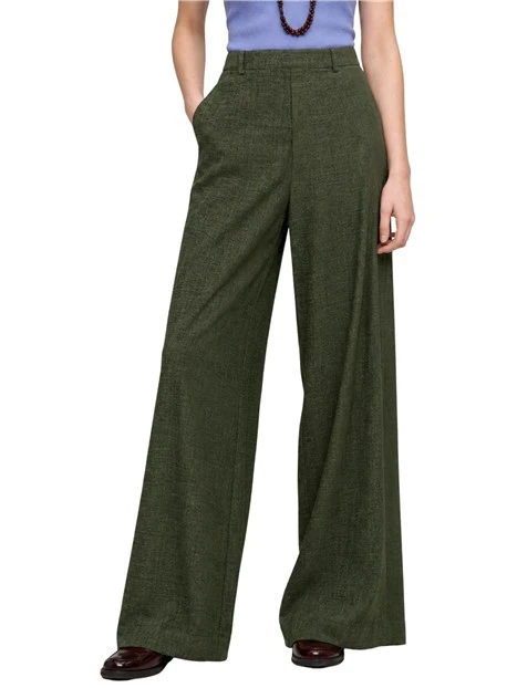 PANTALONI PALAZZO IN CINIGLIA CON ELASTICO IN VITA DONNA VERDE