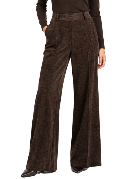PANTALONI PALAZZO IN CINIGLIA CON ELASTICO IN VITA DONNA MARRONE