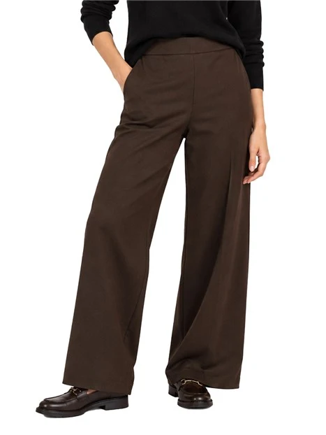 PANTALONI PALAZZO IN TESSUTO MISTO LANA DONNA MARRONE