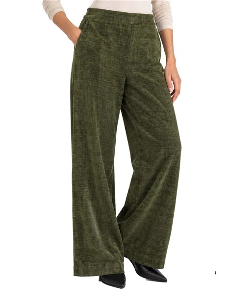 PANTALONI PALAZZO MORBIDI IN CINIGLIA DONNA VERDE