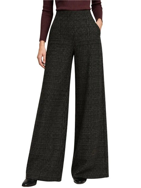 PANTALONI PALAZZO EFFETTO TWEED DONNA NERO
