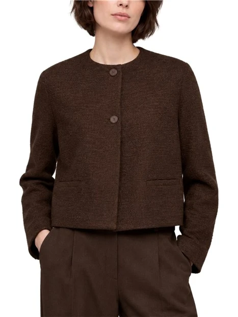 GIACCA CORTA CON TASCHE A TOPPA DONNA MARRONE