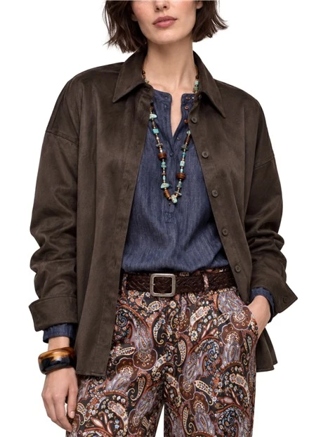GIACCA CORTA STILE CAMICIA IN ECOSUEDE DONNA MARRONE
