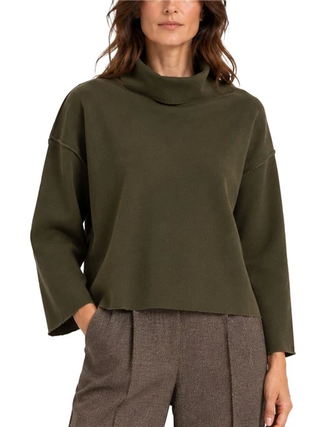 MAGLIA GIROCOLLO MORBIDO A CRATERE CON CUCITURE A VISTA DONNA VERDE