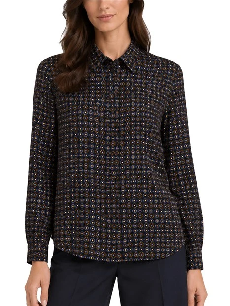 CAMICIA IN SETA  CON STAMPA FANTASIA DONNA BLU SCURO