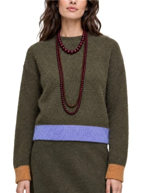 MAGLIA GIROCOLLO CON DETTAGLI A CONTRASTO DONNA VERDE