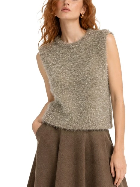 GILET IN MAGLIA LUREX DONNA BEIGE