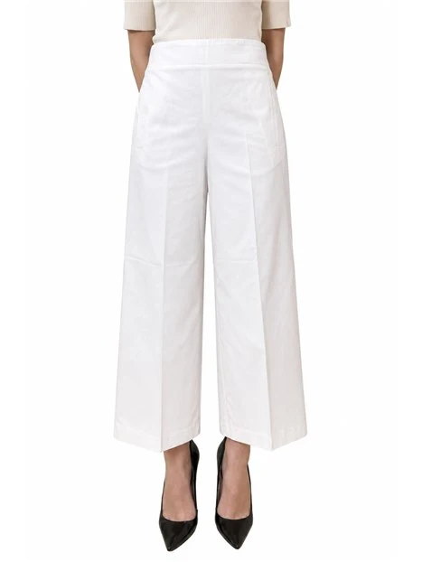PANTALONE PALAZZO CON TASCHE A FILETTO E INSERTO ELASTICO SUL RETRO DONNA BIANCO