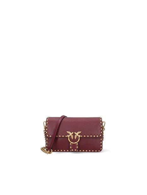 BORSA A TRACOLLA IN PELLE CON PATTA E BORCHIE DONNA BORDEAUX