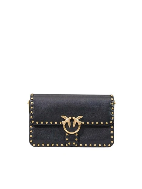 BORSA A TRACOLLA IN PELLE CON PATTA E BORCHIE DONNA NERO