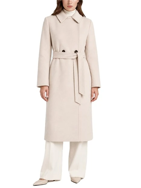 CAPPOTTO LUNGO IN LANA CON CINTURA E SPACCO SUL RETRO DONNA ECRU'