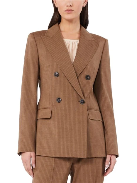 BLAZER DOPPIOPETTO IN LANA VERGINE GESSATO DONNA MARRONE