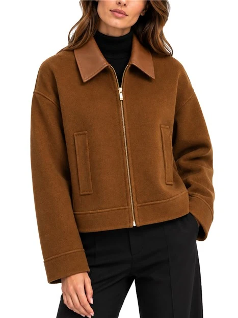 CAPPOTTO CORTO IN LANA CASHMERE E SETA DONNA MARRONE