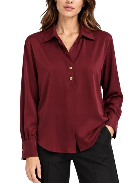 BLUSA IN CRÊPE DE CHINE DI SETA CON COLLETTO POLO DONNA ROSSO