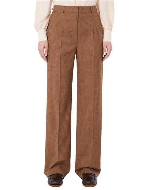 PANTALONI PALAZZO IN PURA LANA CON PIEGA STIRATA DONNA MARRONE