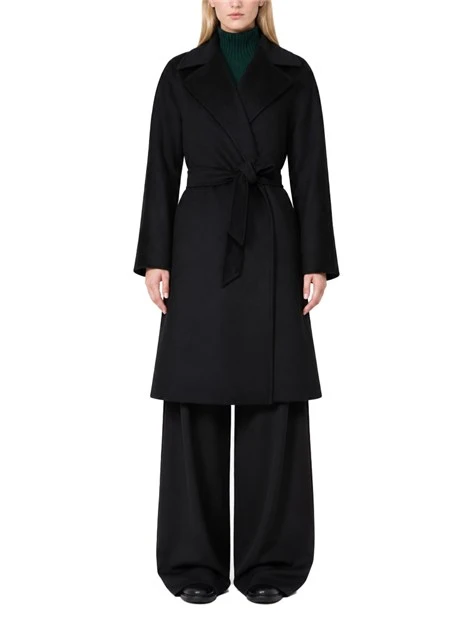 CAPPOTTO LUNGO  MIDI A VESTAGLIA IN PURA LANA DONNA NERO