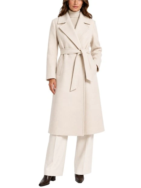 CAPPOTTO LUNGO MIDI A VESTAGLIA IN PURA LANA DONNA AVORIO