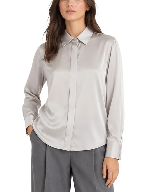 CAMICIA IN RASO DI PURA SETA CON BOTTONI GIOIELLO DONNA GRIGIO