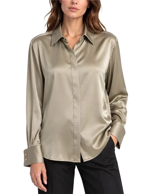 CAMICIA IN RASO DI PURA SETA CON BOTTONI GIOIELLO DONNA VERDE
