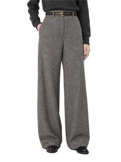 PANTALONI PALAZZO IN MISTO LANA E SETA CON CINTURA DONNA BIANCO