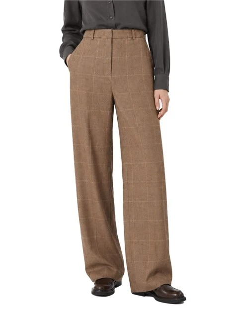 PANTALONI PALAZZO IN FLANELLA DI LANA DONNA MARRONE