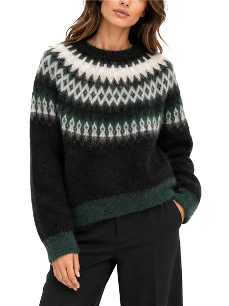 MAGLIA GIROCOLLO CON DISEGNO FAIR ISLE IN MOHAIR E LANA DONNA NERO