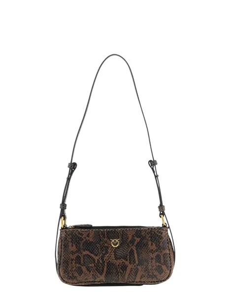 BORSA A TRACOLLA IN PELLE STAMPA PITONE CON ZIP DONNA MARRONE