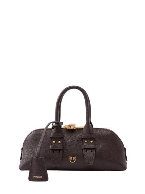 BORSA A MANO BOWLING IN PELLE CON DOPPIO MANICO DONNA MARRONE