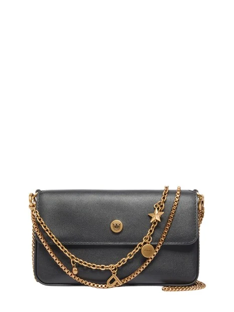 POCHETTE PHONE POCKET CHAIN IN PELLE CON CATENE DONNA NERO