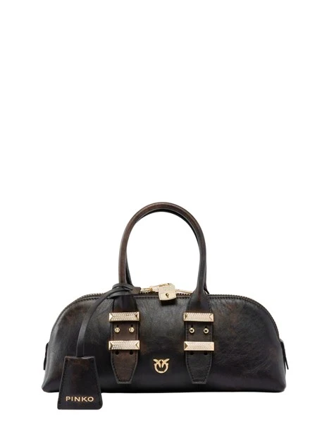 BORSA A MANO BOWLING IN PELLE CON TRACOLLA DONNA MARRONE SCURO