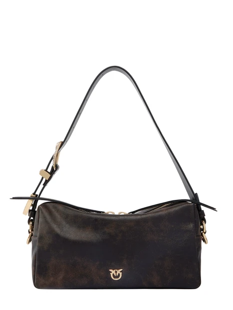 BORSA A SPALLA IN PELLE EFFETTO VISSUTO CON ZIP DONNA MARRONE SCURO