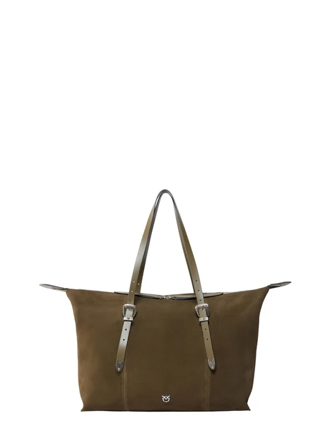 BORSA SHOPPING IN PELLE SCAMOSCIATA CON FIBBIE DONNA VERDE