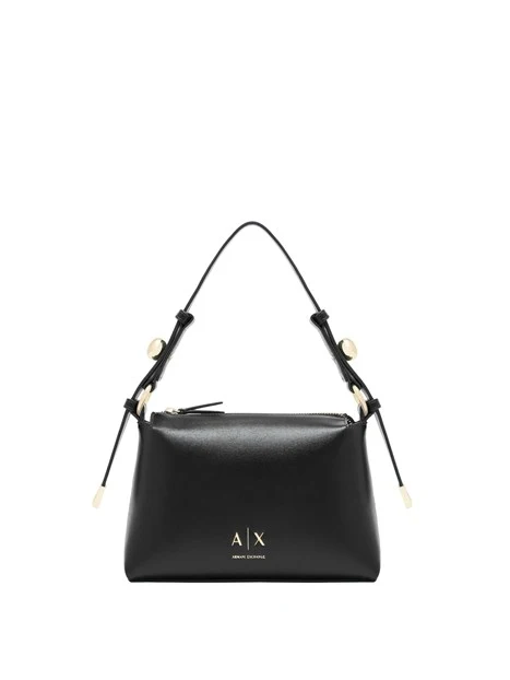 BORSA A SPALLA EFFETTO PELLE E TRACOLLA REGOLABILE DONNA  NERA