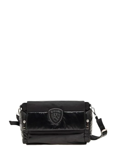 BORSA A TRACOLLA TRAPUNTATA CON LOGO STRASS DONNA NERO