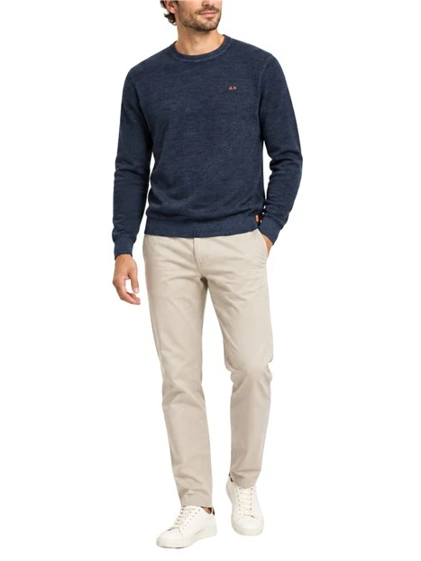 MAGLIA GIROCOLLO IN LANA EFFETTO VINTAGE UOMO BLU NAVY