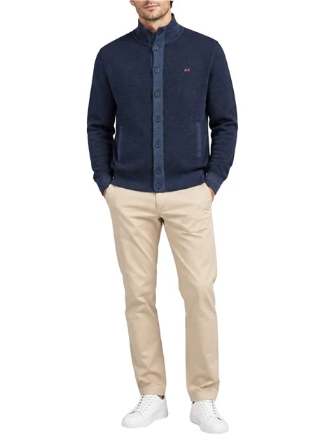 CARDIGAN IN LANA EFFETTO VINTAGE CON BOTTONI UOMO BLU NAVY