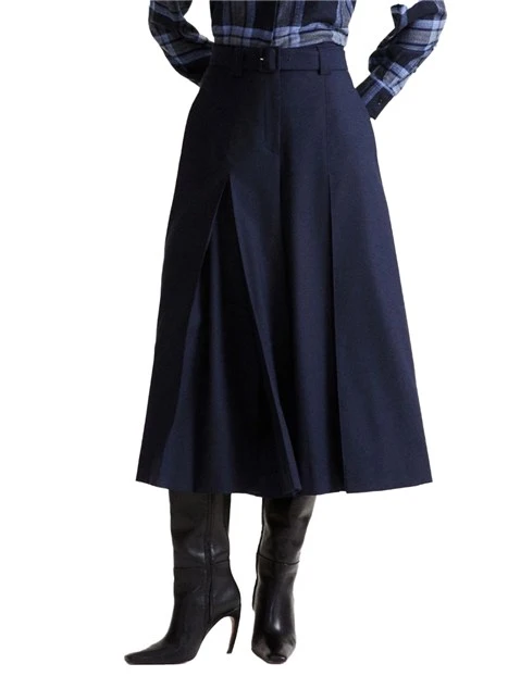 GONNA LUNGA PANTALONE IN MISTO LANA CON CINTURA DONNA BLU