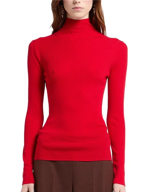 MAGLIA DOLCEVITA A COSTE IN MISTO LANA DONNA ROSSO