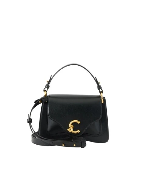 BORSA A MANO IN PELLE CON PATTINA E TRACOLLA DONNA NERO
