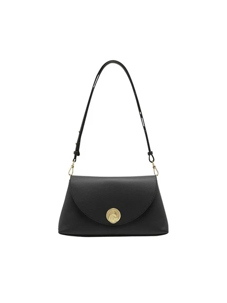 BORSA A SPALLA IN PELLE CON CHIUSURA A GIRELLO DONNA NERO