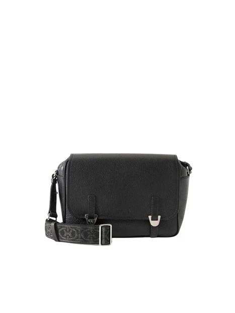 BORSA A TRACOLLA IN PELLE CON PATTINA E FIBBIE DONNA NERO