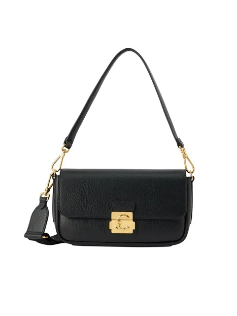 BORSA A SPALLA IN PELLE CON PATTINA E CHIUSURA A SCATTO DONNA NERO