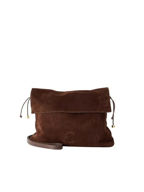 BORSA A SPALLA IN CAMOSCIO CON COULISSE DONNA MARRONE