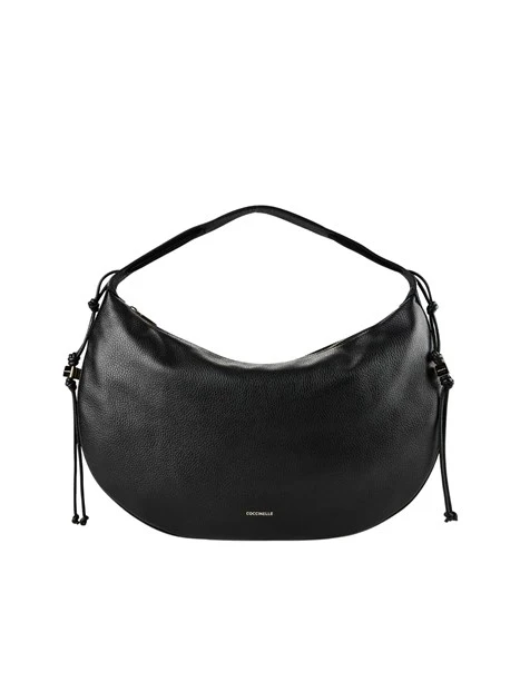 BORSA A SPALLA IN PELLE CON COULISSE LATERALE DONNA NERO