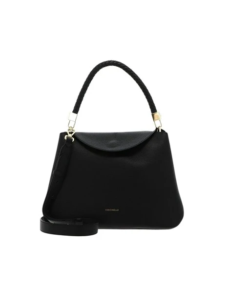 BORSA A SPALLA IN PELLE CON MANICO INTRECCIATO DONNA NERO