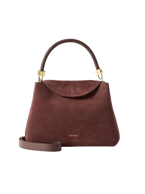 BORSA A MANO IN CAMOSCIO CON MANICO INTRECCIATO DONNA MARRONE