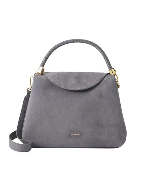 BORSA A MANO IN CAMOSCIO CON MANICO INTRECCIATO DONNA ANTRACITE