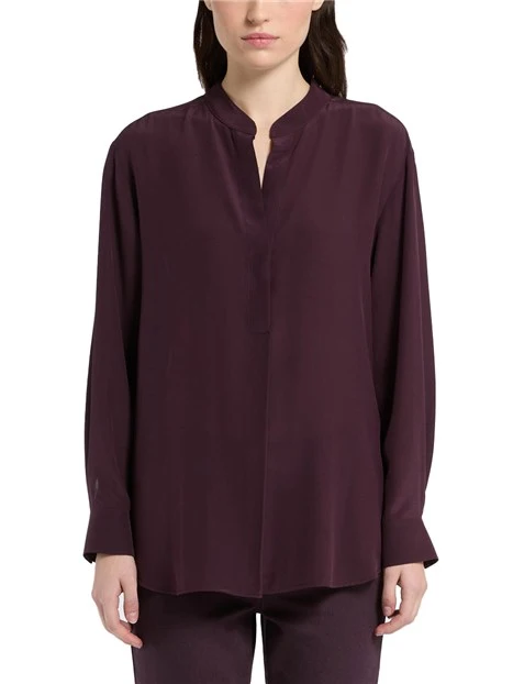 BLUSA MANICA LUNGA CON APERTURA A V IN PURA SETA DONNA VIOLA